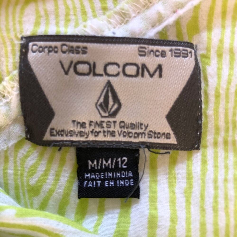 Vintage Y2k Volcom Lime Green Cream Long Sleeve Shirt Top Stitch Accents - Picture 6 of 16